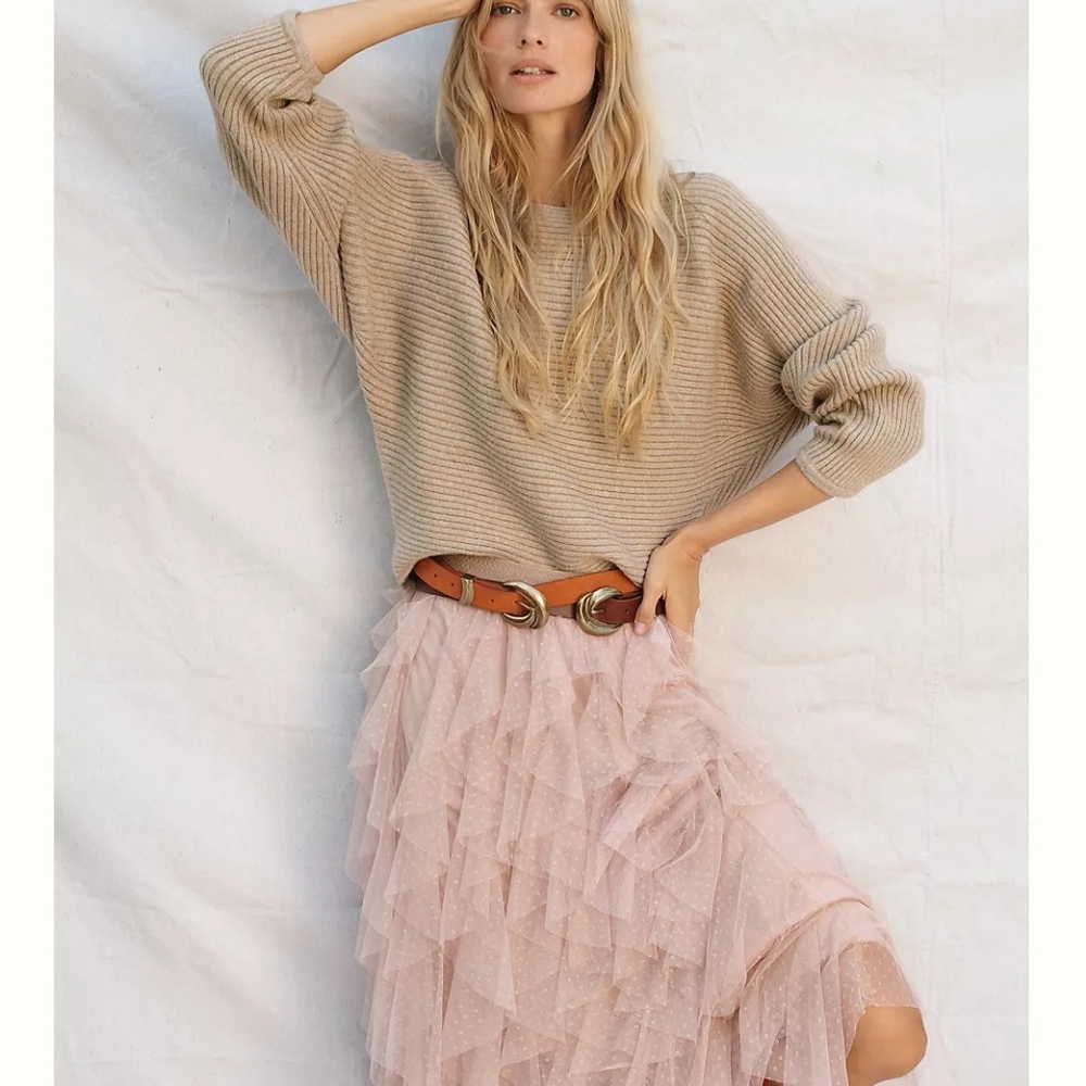 Anthropologie Kendall Camel Cropped Bat Wing Sweater Sz S